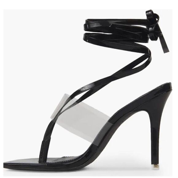 Black Suede Studio Melanie Ankle Strap Clear & Black Heel NWOB Size 38.5/8 1/2 - Picture 3 of 10